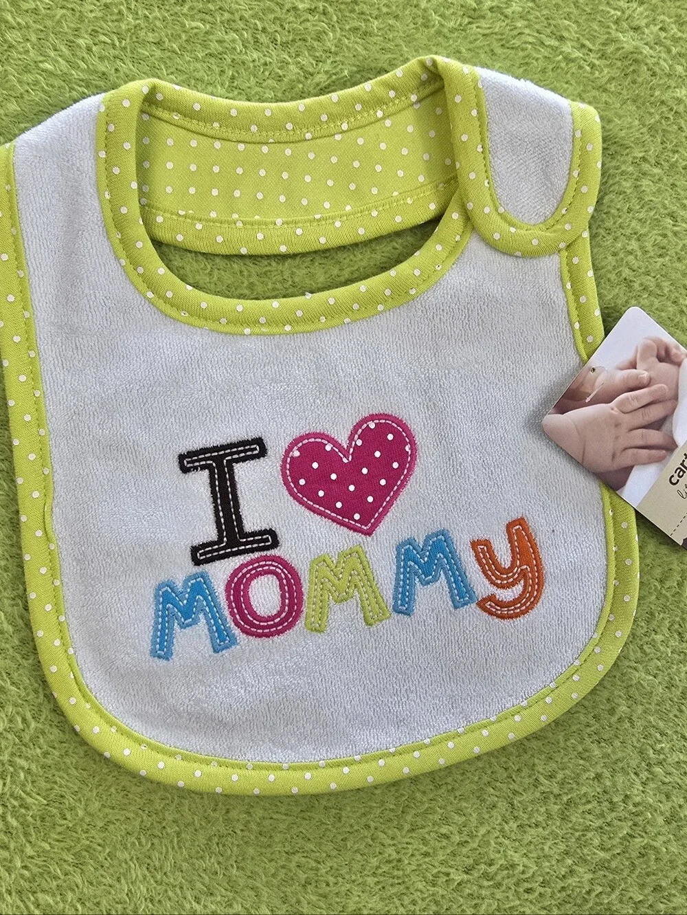 NWT -  Baby GIRLS - WHITE & GREEN TERRY BIB - CARTERS - 
